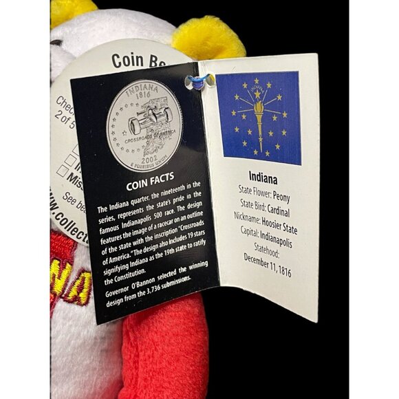 2002 Limited Treasures Indiana State Quarter Coin Bean Bear Plush - Picture 5 of 5